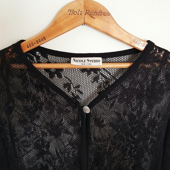 Vtg Black Sheer Floral Lace Cardigan - Picture 4 of 5